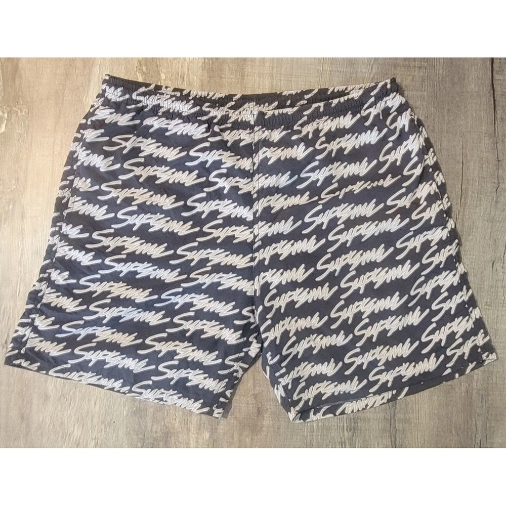 Supreme Script Logo Water Shorts Black White Mens Small Swim Trunks Nylon Mesh